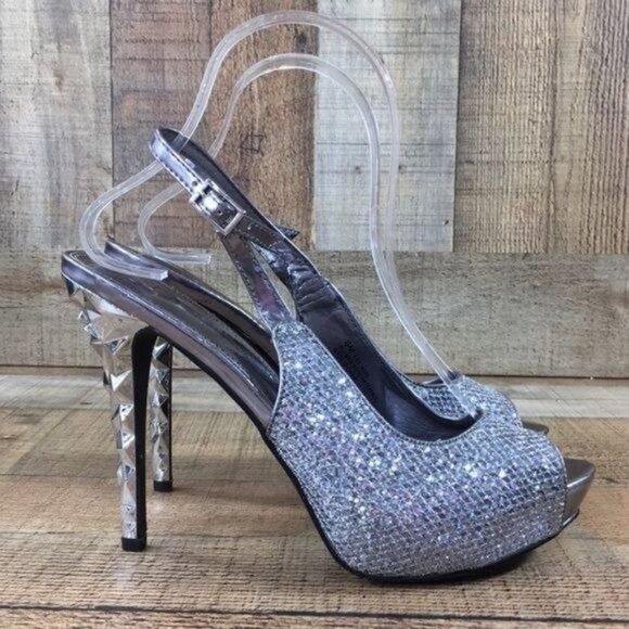 Nicole Miller Shoes - Nicole Miller Slingback High Heels Silver Metallic‎ Womens 8 M Open Toe